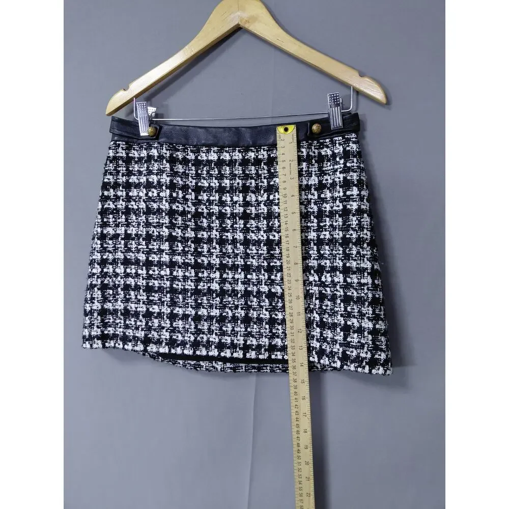 Alice + Olivia Classics Faux Leather Tweed Houndstooth Skirt Women Size 8